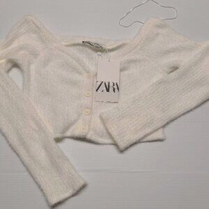 ZARA SOFT FEEL CROP CARDIGAN WHITE |SIZE L 1198/009